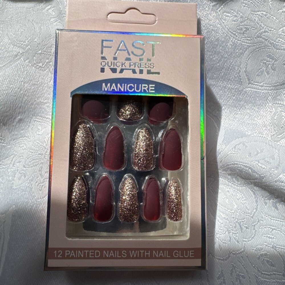 Fast Nail One Minute Press‑On Nail Tips w Glue Fast & Easy NEW Red